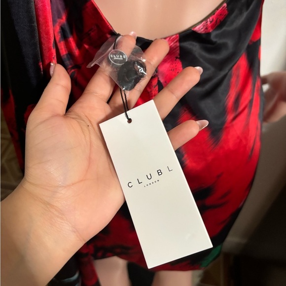 NWT CLUB L LONDON Nasira Black Floral Asymmetric Neck Open Back Mini Dress - Picture 12 of 16